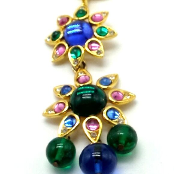 VTG SHAKIRA CAINE Indian Mughal Necklace & Matching Clip-on Earrings Glass Stone - Picture 14 of 16